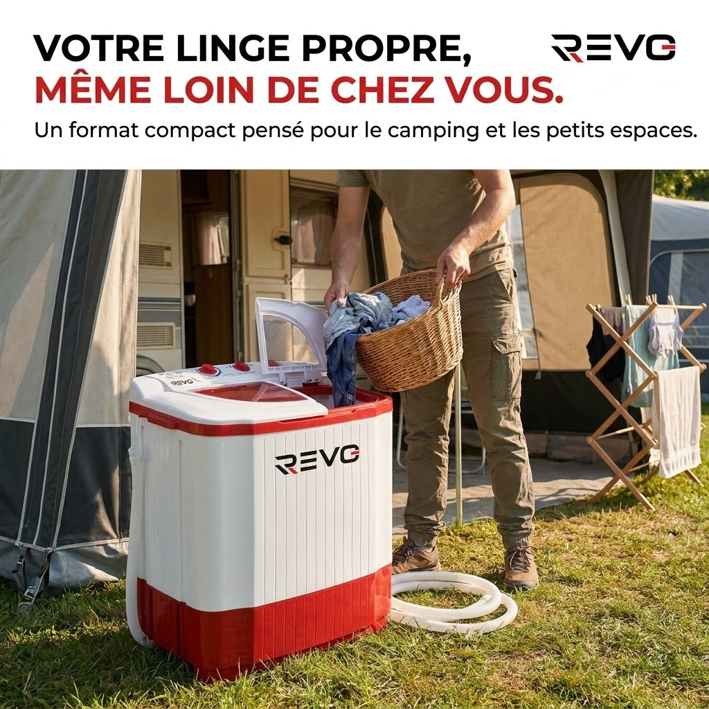 Mini Washing Machine REVO Nomad 4.5 – Portable Washing Machine 4.5 kg – Spin Dryer 3.5 kg – 2 Compartments – 1320 rpm