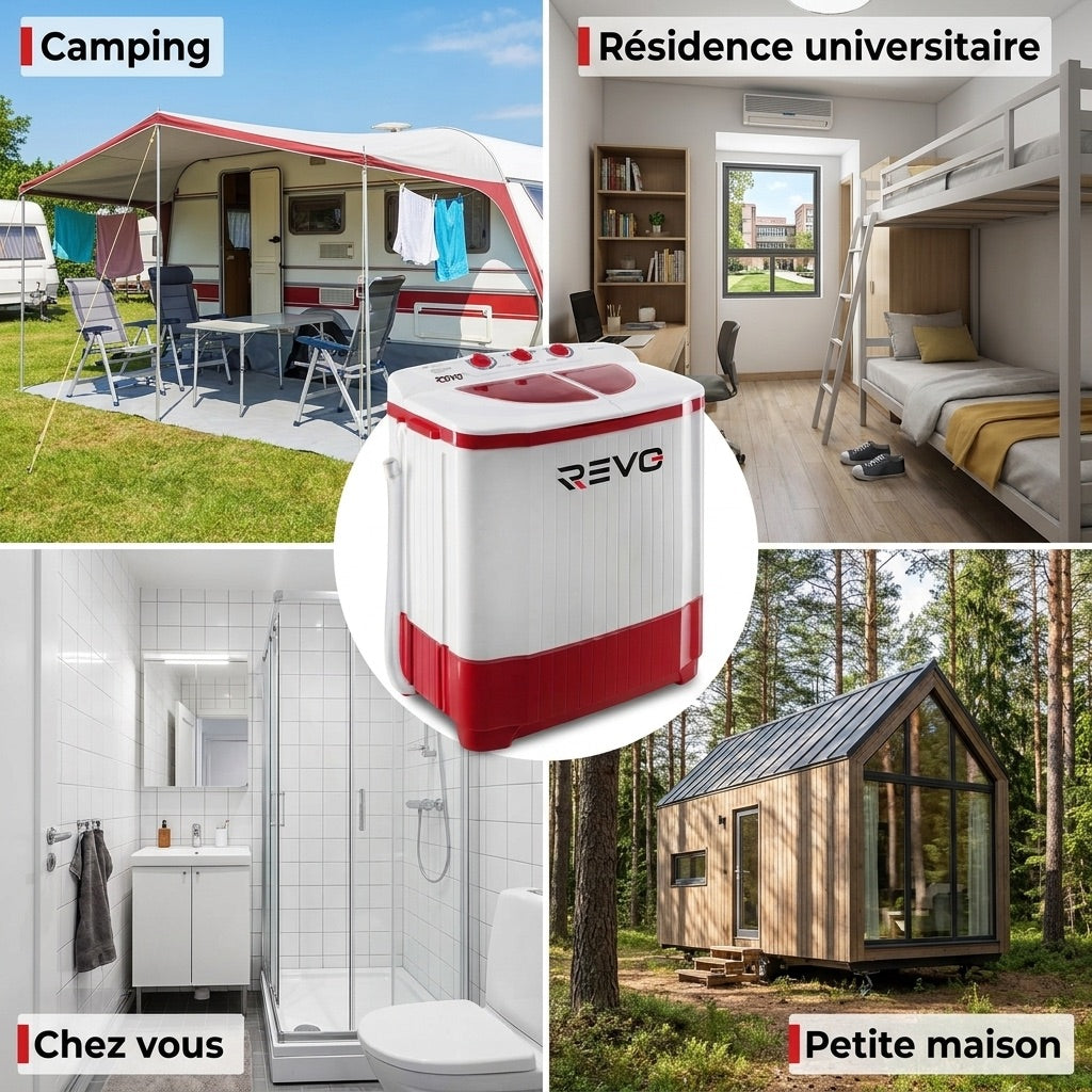 Mini Washing Machine REVO Nomad 4.5 – Portable Washing Machine 4.5 kg – Spin Dryer 3.5 kg – 2 Compartments – 1320 rpm