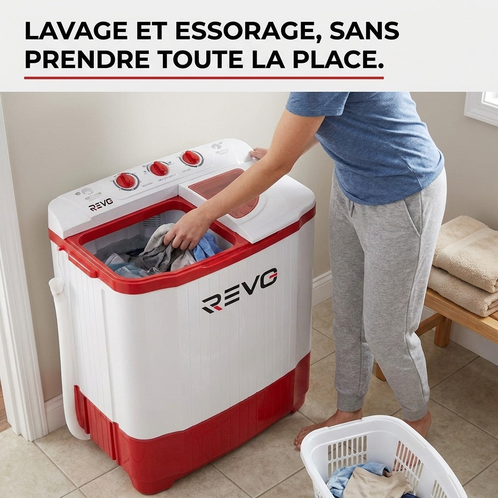 Mini Washing Machine REVO Nomad 4.5 – Portable Washing Machine 4.5 kg – Spin Dryer 3.5 kg – 2 Compartments – 1320 rpm