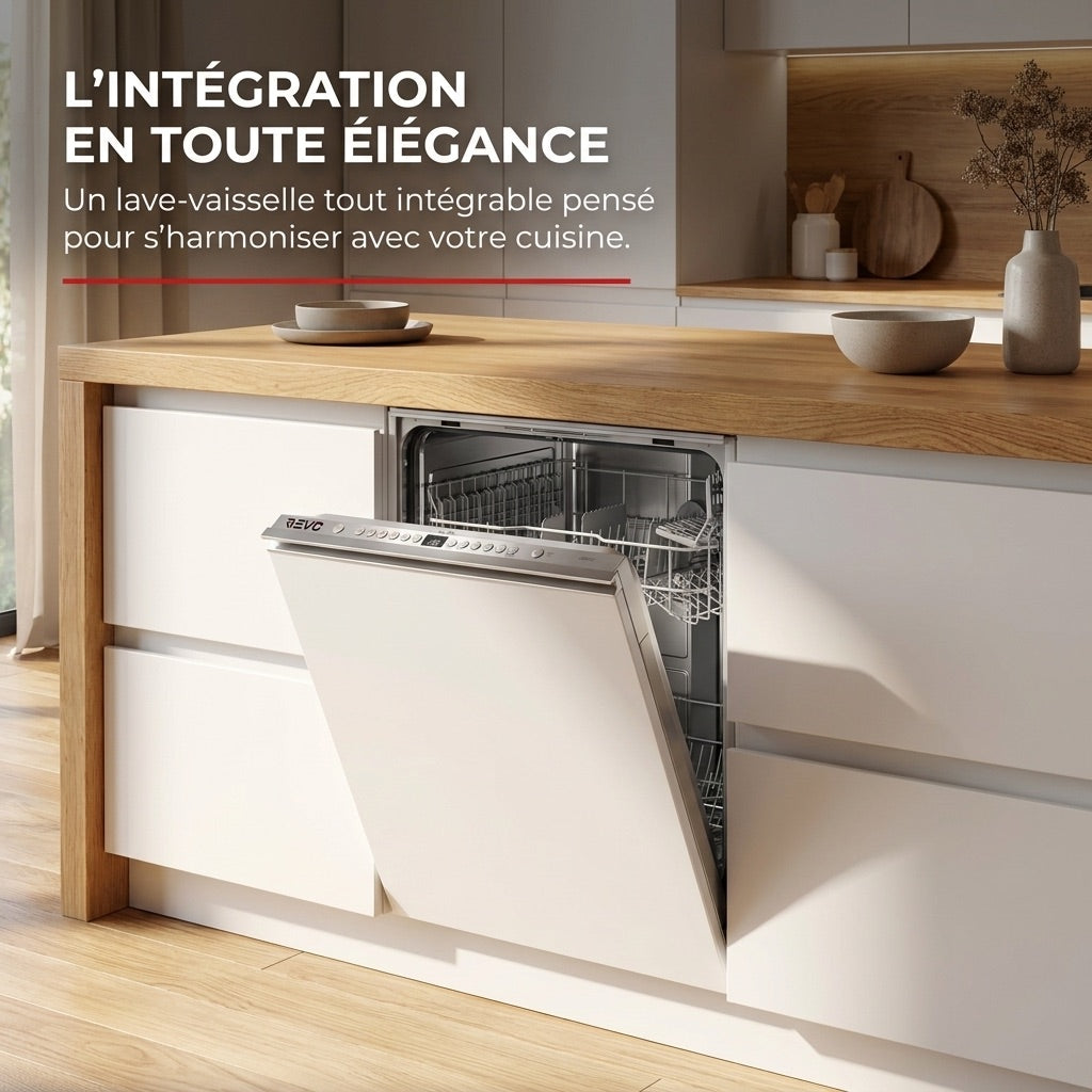Fully Integrated REVO Integra 60 Dishwasher – 60 cm – 6 Programs – 3 Options – 48 dB – 3-Height Adjustable Basket