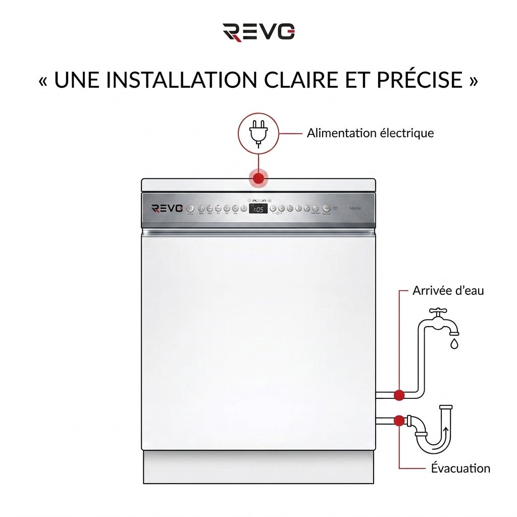 Fully Integrated REVO Integra 60 Dishwasher – 60 cm – 6 Programs – 3 Options – 48 dB – 3-Height Adjustable Basket