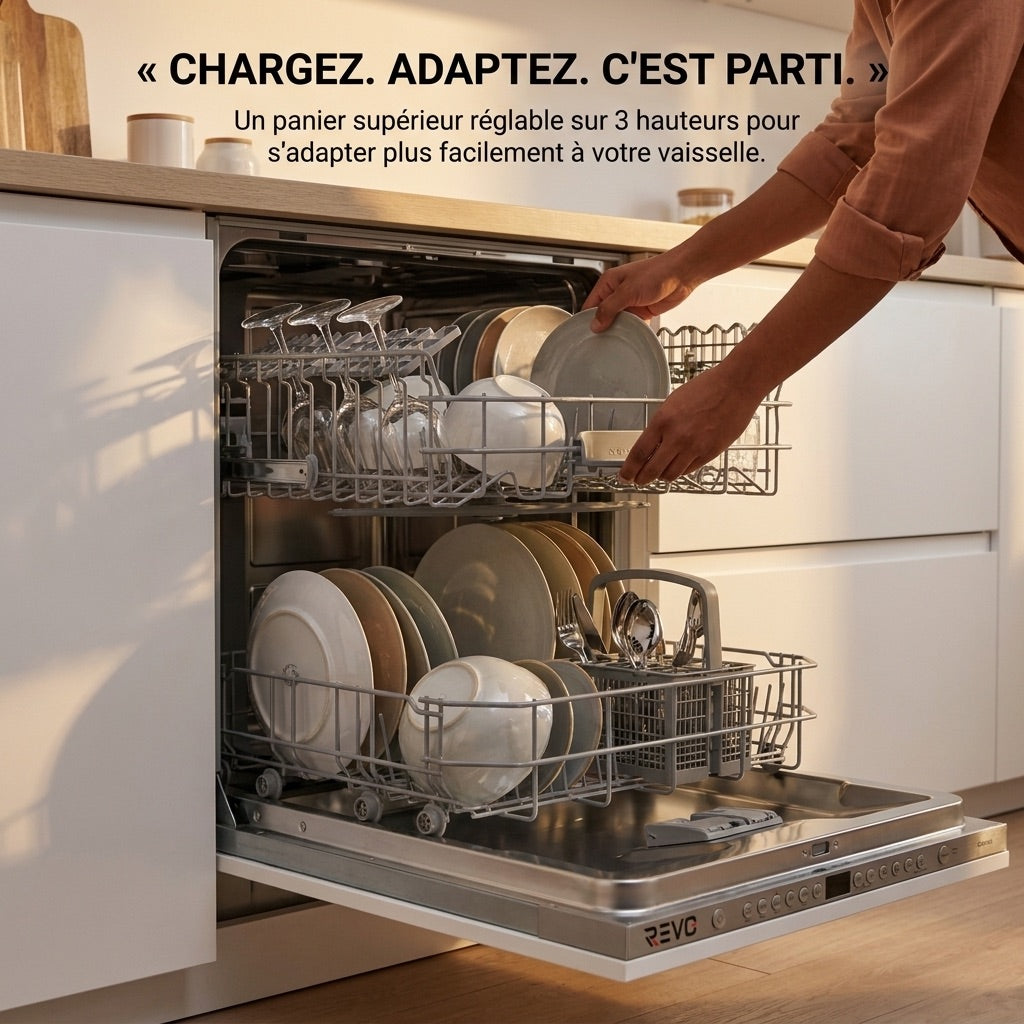 Fully Integrated REVO Integra 60 Dishwasher – 60 cm – 6 Programs – 3 Options – 48 dB – 3-Height Adjustable Basket