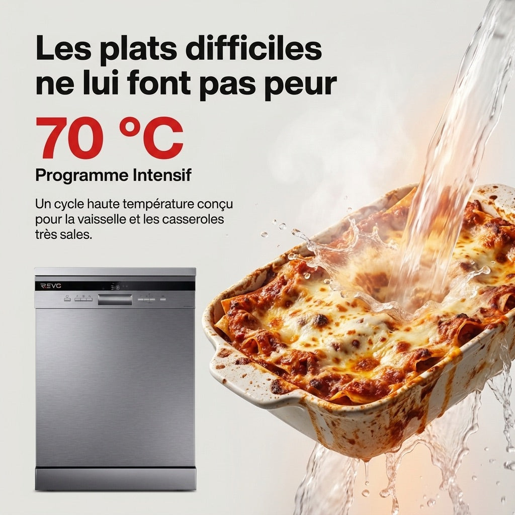 Lave-Vaisselle Pose Libre REVO Altis 14 – 14 Couverts – 44 dB – 8 Programmes – Ouverture Automatique – Inox