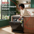 Lave-Vaisselle Pose Libre REVO Novera 15 – 15 Couverts – Classe C – 46 dB – 8 Programmes – Ouverture Automatique – Connecté – Noir
