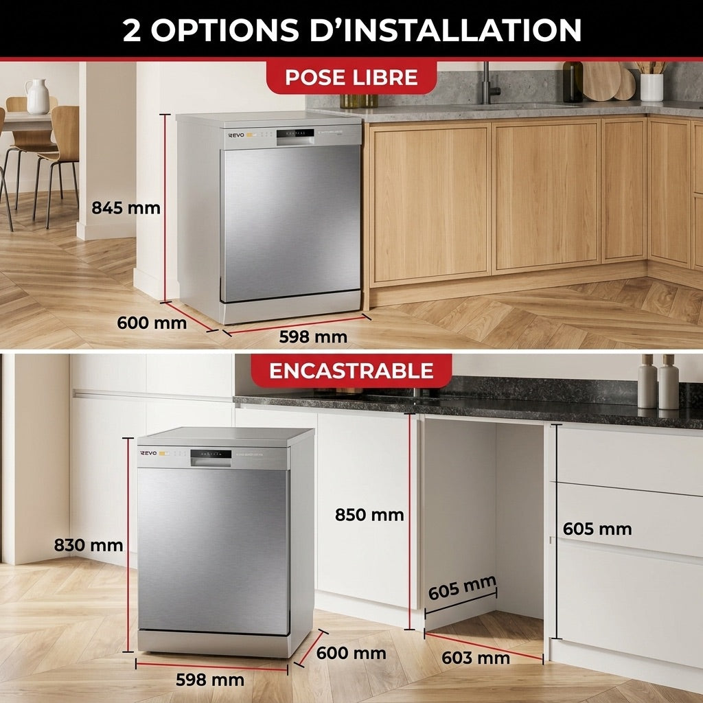 Free-Standing Dishwasher REVO Soreva 12 – 12 Place Settings – 47 dB – 6 Programs – Hygienic Wash 72°C – Stainless Steel