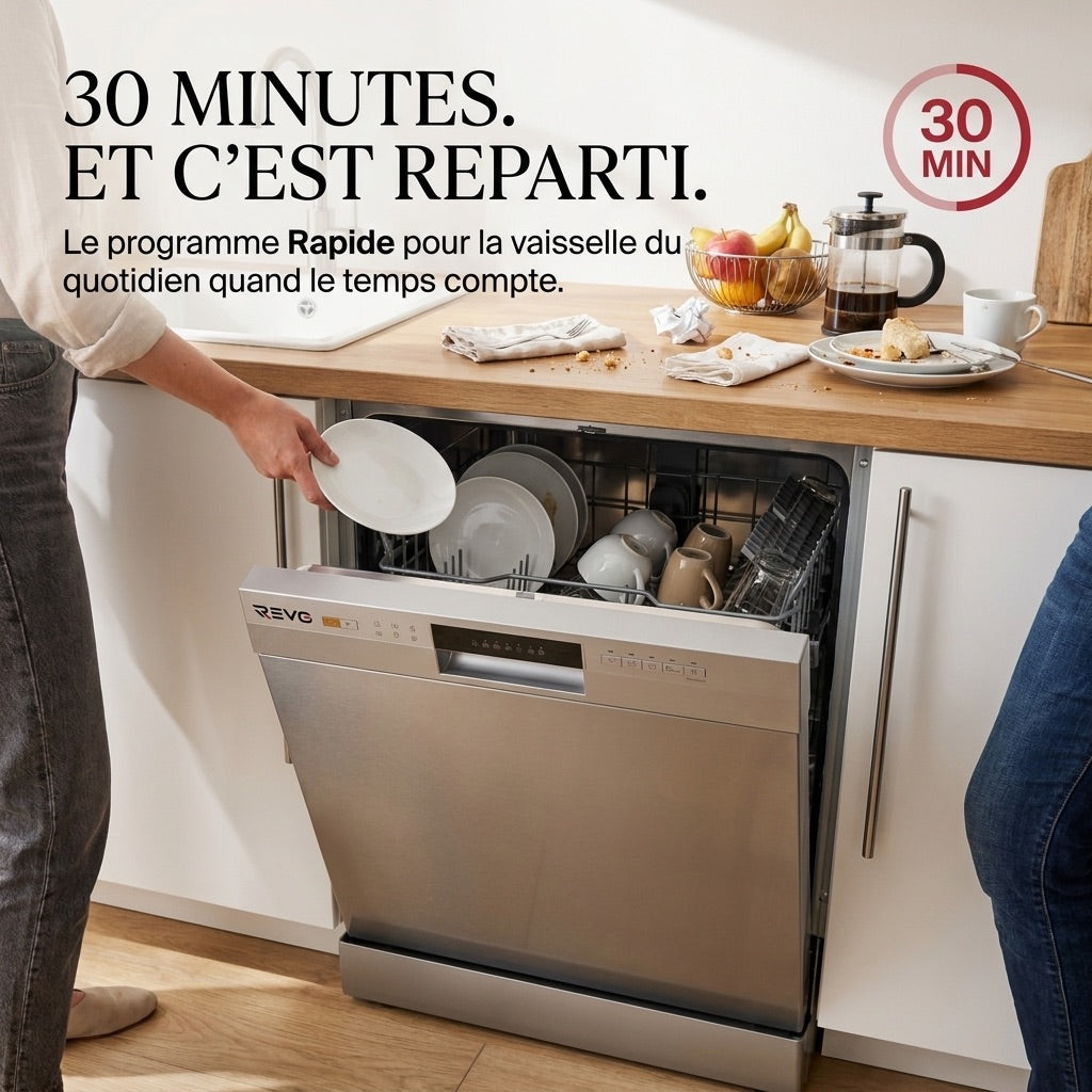 Free-Standing Dishwasher REVO Soreva 12 – 12 Place Settings – 47 dB – 6 Programs – Hygienic Wash 72°C – Stainless Steel