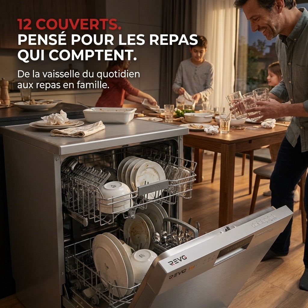 Free-Standing Dishwasher REVO Soreva 12 – 12 Place Settings – 47 dB – 6 Programs – Hygienic Wash 72°C – Stainless Steel