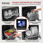 Mini Lave-Vaisselle REVO Miniova – Lave-Vaisselle de Comptoir Compact – Réservoir 5 L – Cycle Rapide 29 min – Séchage – 52,3 dB – Noir