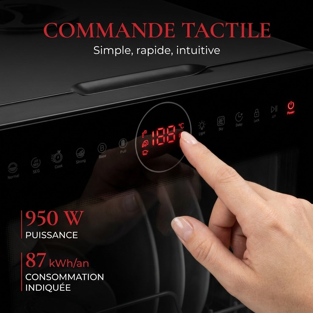 Mini Lave-Vaisselle REVO Miniova – Lave-Vaisselle de Comptoir Compact – Réservoir 5 L – Cycle Rapide 29 min – Séchage – 52,3 dB – Noir