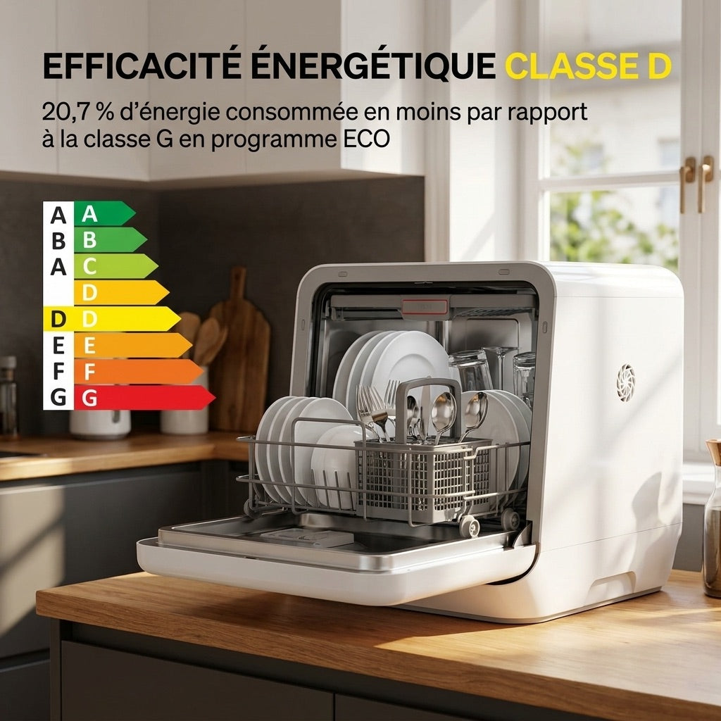 Mini lave-vaisselle REVO Vapora 5 – Réservoir 5 L – 6 programmes – Vapeur 98 °C – Stockage ventilé 72 h – Blanc