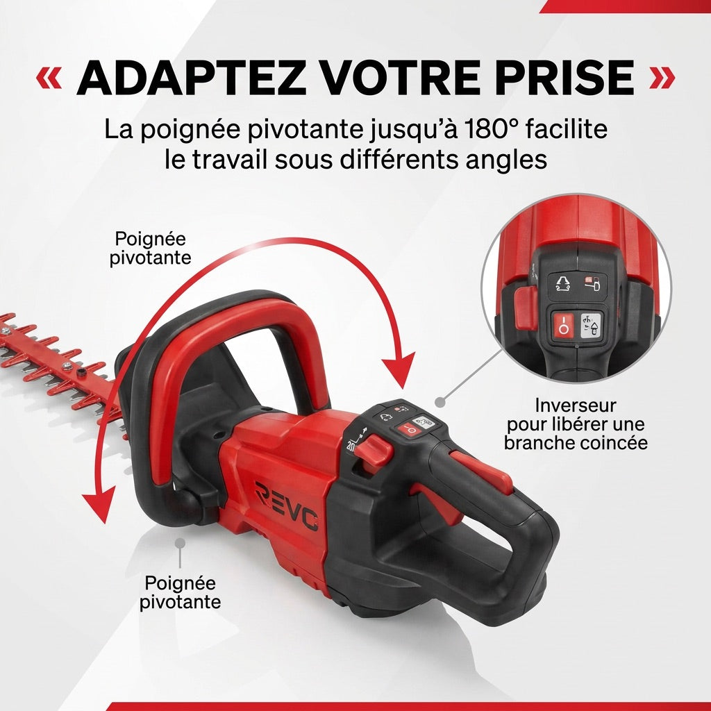 REVO Stratos 60 – Taille-haie sans fil – 18 V – Lame 60 cm – Moteur sans balais – 4 400 cps/min – Espacement 35 mm