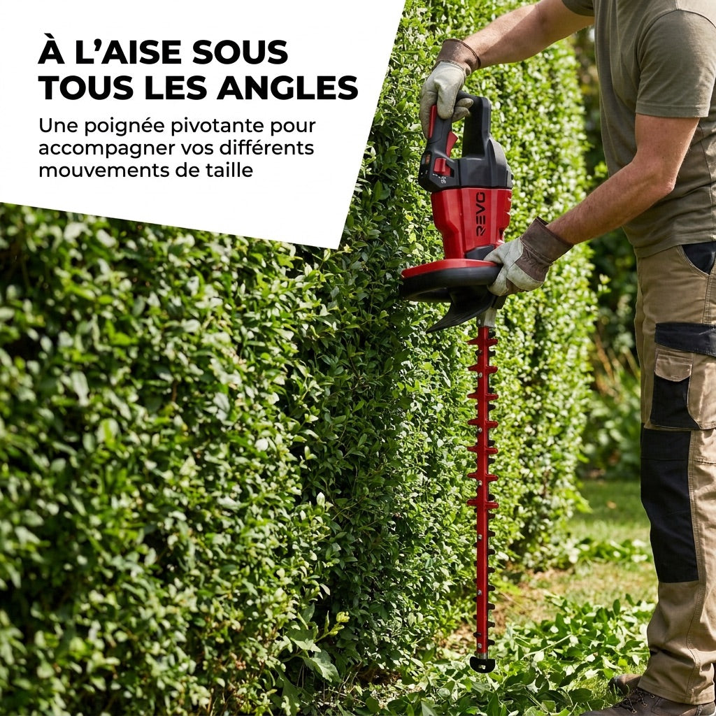 REVO Stratos 60 – Taille-haie sans fil – 18 V – Lame 60 cm – Moteur sans balais – 4 400 cps/min – Espacement 35 mm