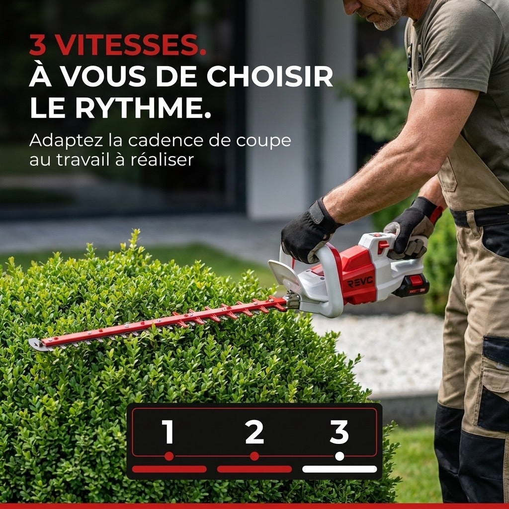 Cordes-Haie Sans Fil REVO Altis 75 – 18 V – Lame 75 cm – 3 Vitesses – 4 400 cps/min – Espacement 35 mm