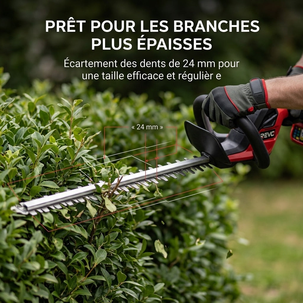 Taille-Haie Sans Fil REVO Ardent 55 – 18 V – Lame 55 cm – Écartement 24 mm – Batterie 2,0 Ah & Chargeur Inclus