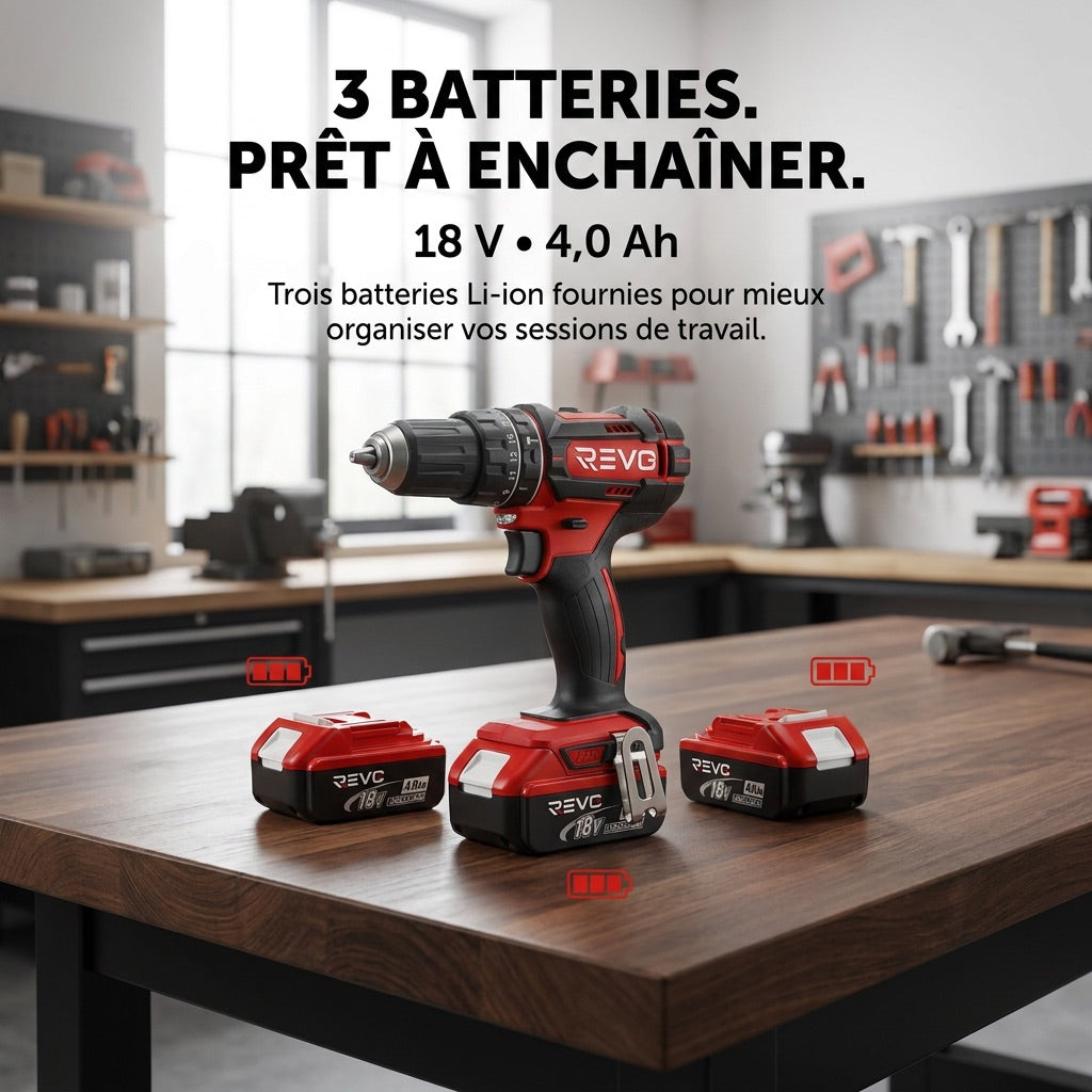 REVO Torq 62 Cordless Hammer Drill – 18V – 62Nm – 3 x 4.0Ah Batteries – 2 Speed