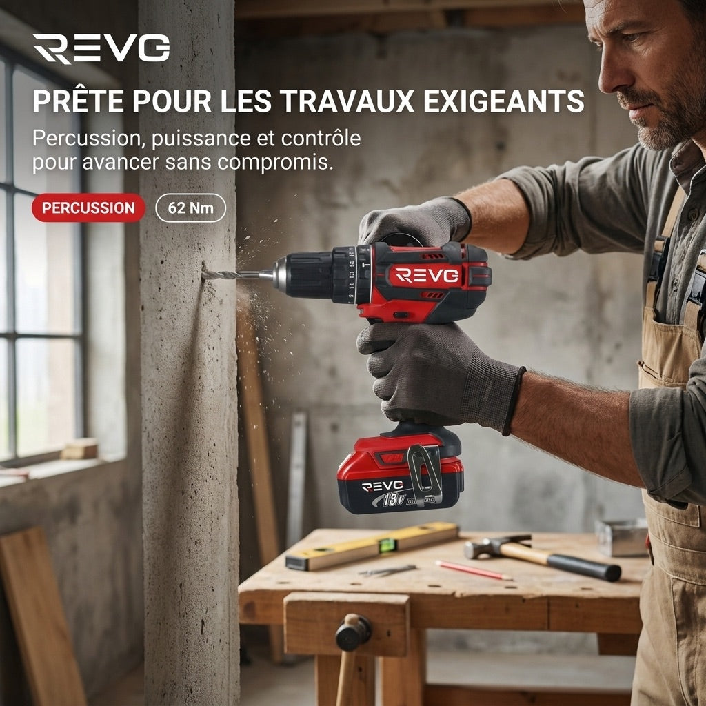REVO Torq 62 Cordless Hammer Drill – 18V – 62Nm – 3 x 4.0Ah Batteries – 2 Speed