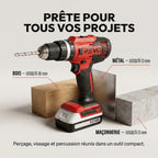 Perceuse-visseuse à percussion sans fil REVO Forge 42 – 18 V – 42 Nm – 2 batteries 2 Ah – 74 accessoires – mandrin 13 mm