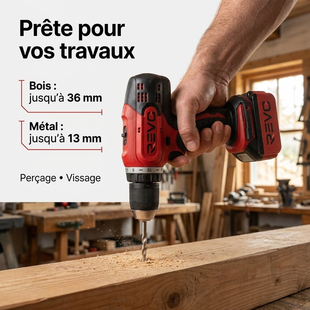 Cordless Drill/Driver REVO Voltis 42 – 18V – 42Nm – 2 x 3Ah Batteries – 2 Speeds – 13mm Chuck – Case Included