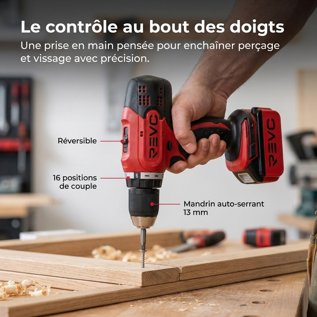 Cordless Drill/Driver REVO Voltis 42 – 18V – 42Nm – 2 x 3Ah Batteries – 2 Speeds – 13mm Chuck – Case Included