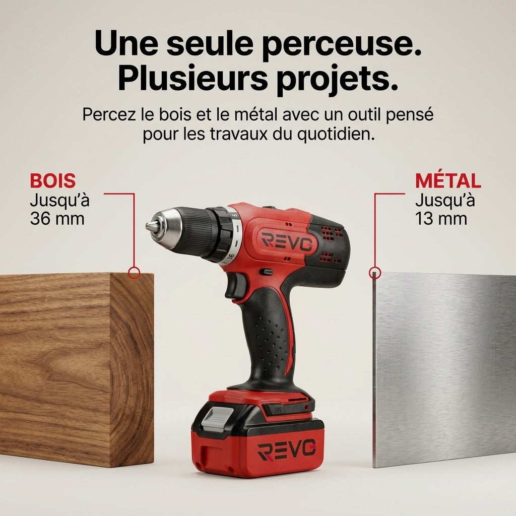 Cordless Drill/Driver REVO Voltis 42 – 18V – 42Nm – 2 x 3Ah Batteries – 2 Speeds – 13mm Chuck – Case Included