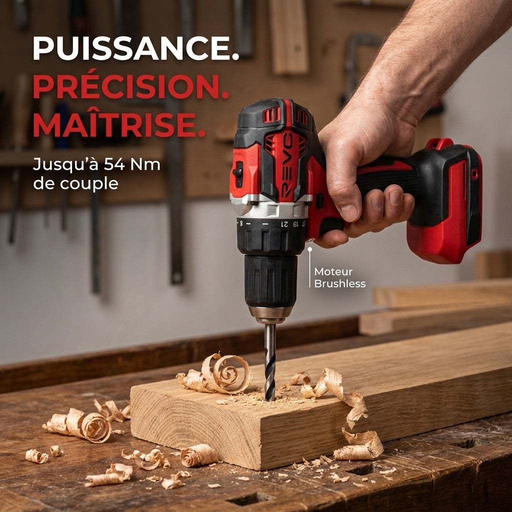 REVO Vortex 54 Cordless Drill Driver – 18 V – 54 Nm – Brushless Motor – 2 Speeds – 13 mm Chuck – Bare Tool