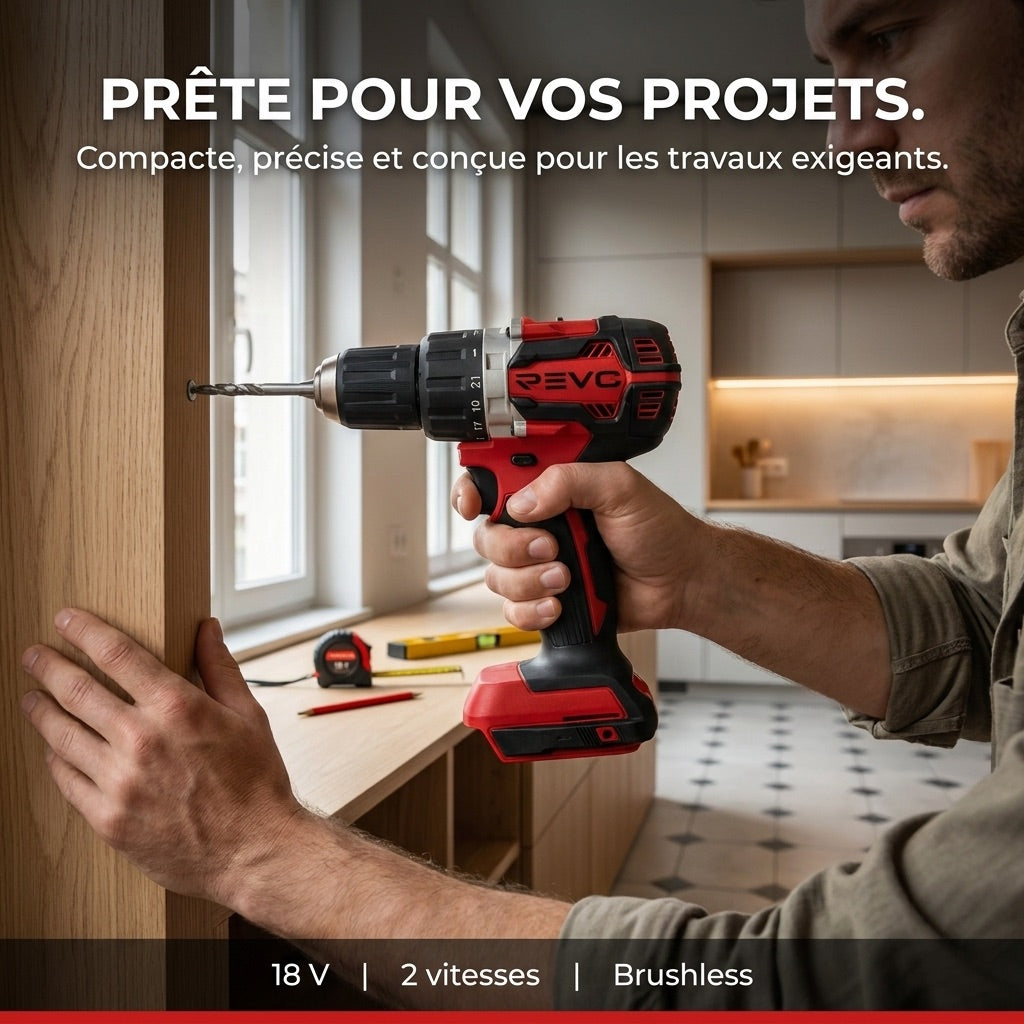 REVO Vortex 54 Cordless Drill Driver – 18 V – 54 Nm – Brushless Motor – 2 Speeds – 13 mm Chuck – Bare Tool