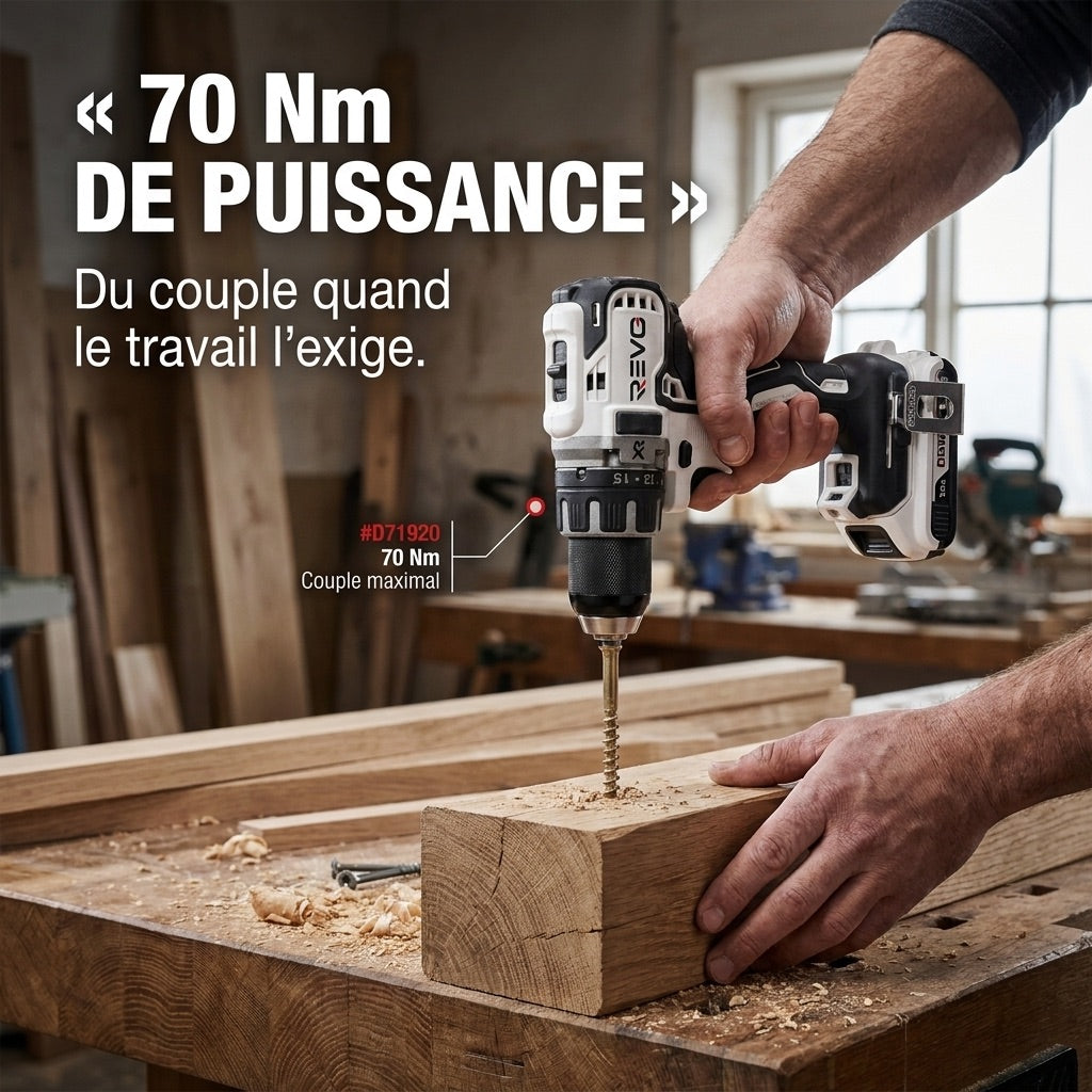 Cordless Drill Driver REVO Striker 70 – 18V – 70 Nm – 2 x 5Ah Batteries – Brushless – 13mm Chuck – Case Included