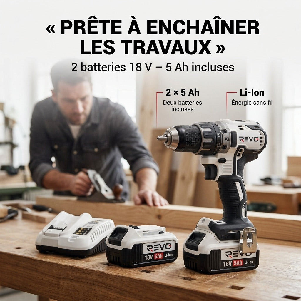 Cordless Drill Driver REVO Striker 70 – 18V – 70 Nm – 2 x 5Ah Batteries – Brushless – 13mm Chuck – Case Included