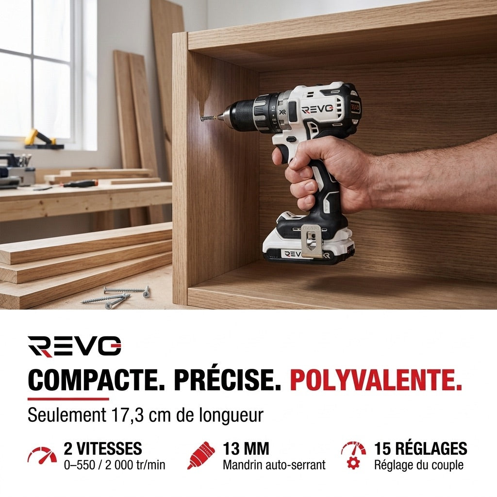 Cordless Drill Driver REVO Striker 70 – 18V – 70 Nm – 2 x 5Ah Batteries – Brushless – 13mm Chuck – Case Included