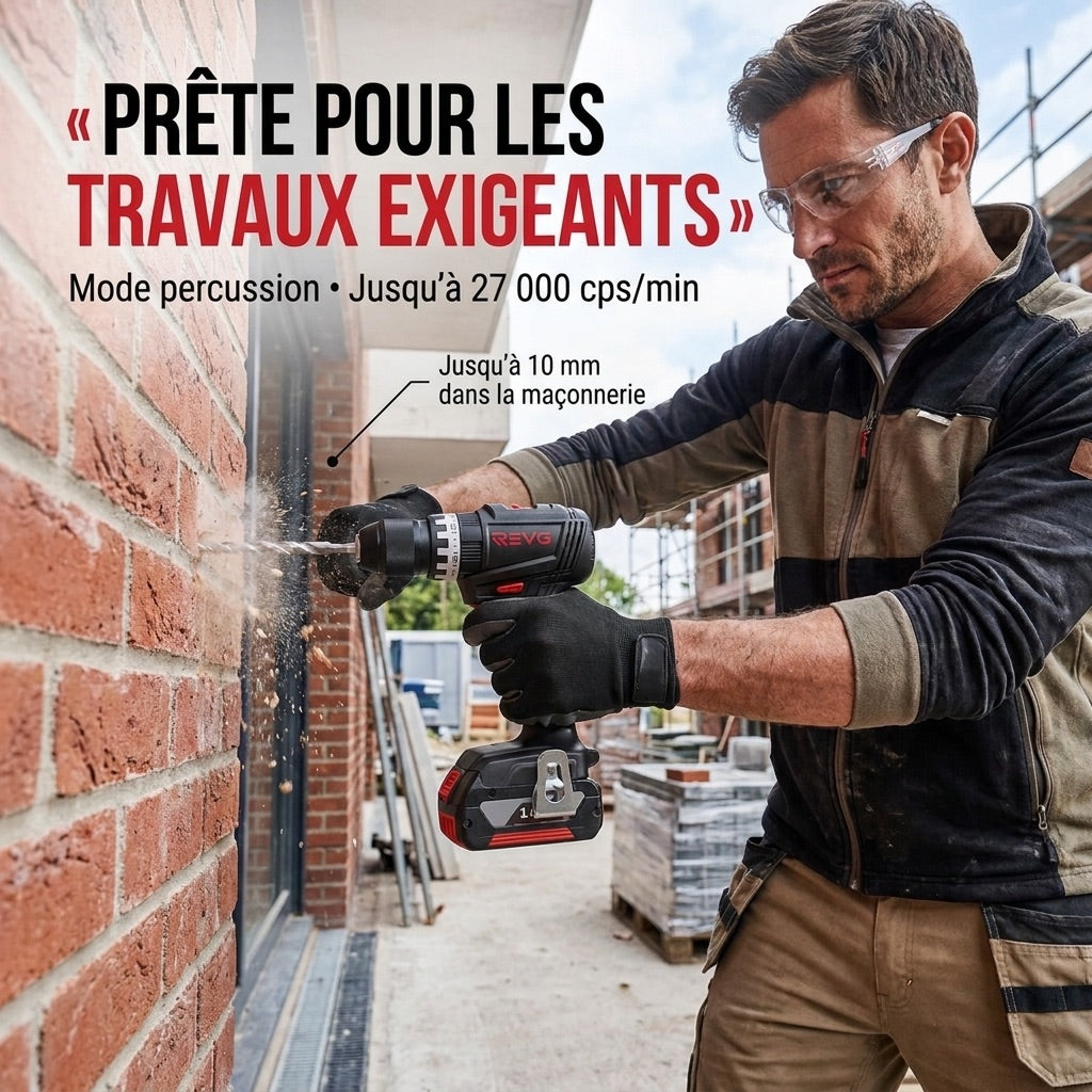 Perceuse-Visseuse à Percussion Sans Fil REVO Core 45 – 18 V – 45 Nm – Moteur sans balais – 2 Batteries 3,0 Ah – Mandrin 13 mm – Coffret Inclus