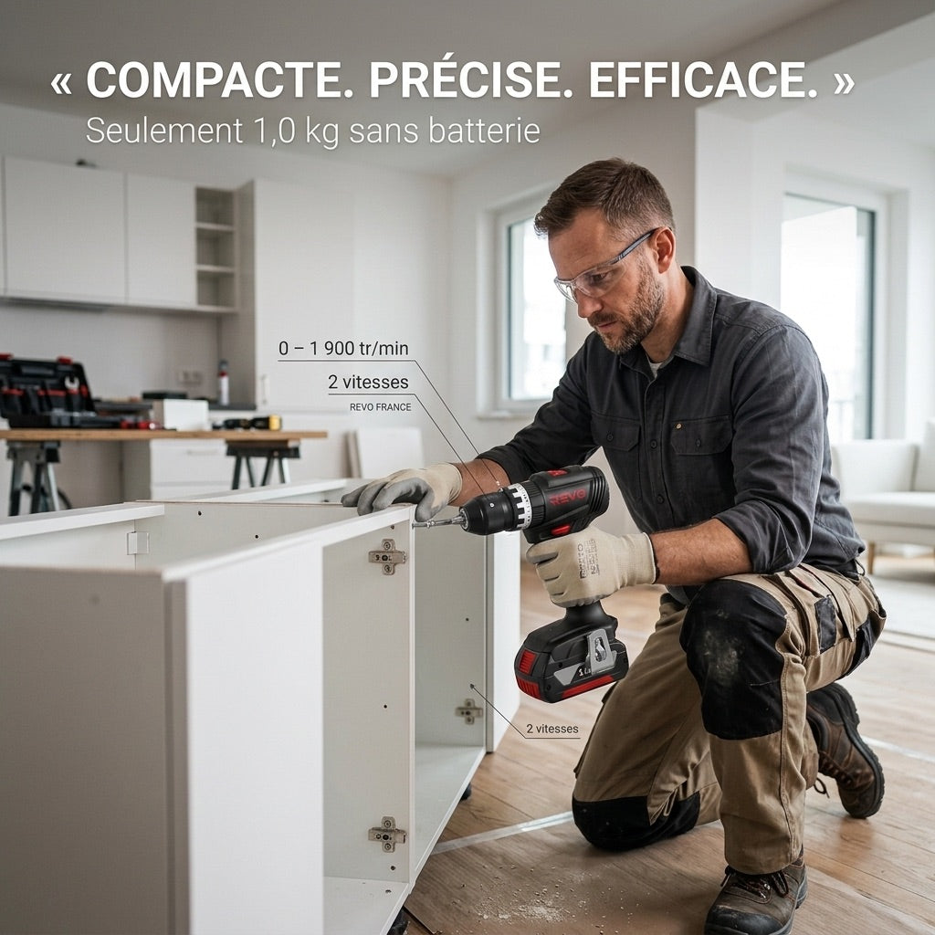 Perceuse-Visseuse à Percussion Sans Fil REVO Core 45 – 18 V – 45 Nm – Moteur sans balais – 2 Batteries 3,0 Ah – Mandrin 13 mm – Coffret Inclus