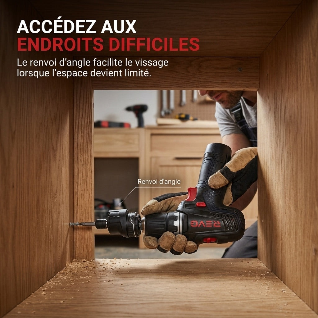 Perceuse-Visseuse Sans Fil REVO Pivot 35 – 12 V – 35 Nm – Brushless – 4 Accessoires Interchangeables – Mandrin 10 mm – Coffret Inclus