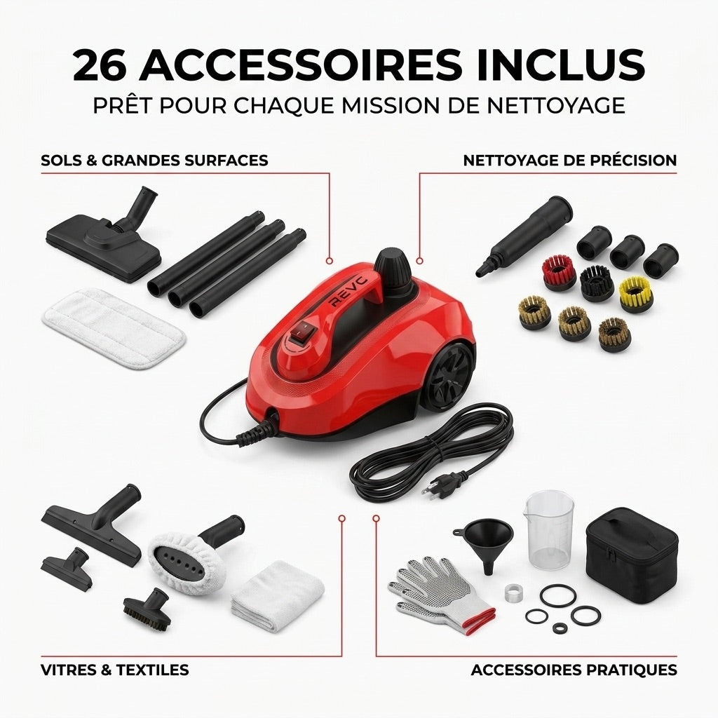 REVO Vaporis 2000 Steam Cleaner – 2,000 W – Steam up to 160°C – 26 Accessories – Adjustable Flow – 5 m Cable