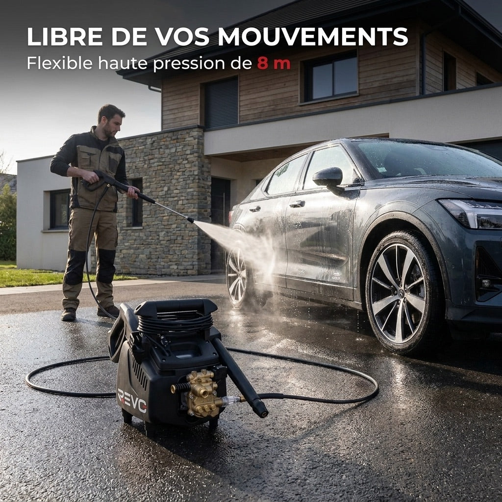Nettoyeur Haute Pression REVO Atlas 130 – 2 200 W – 130 bars – 450 L/h – Pompe en laiton – Flexible 8 m