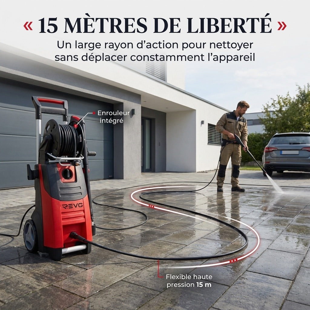 REVO Forge 200 Pressure Washer – 3,300 W – 200 Bar – 650 L/h – 15 m Hose with Reel