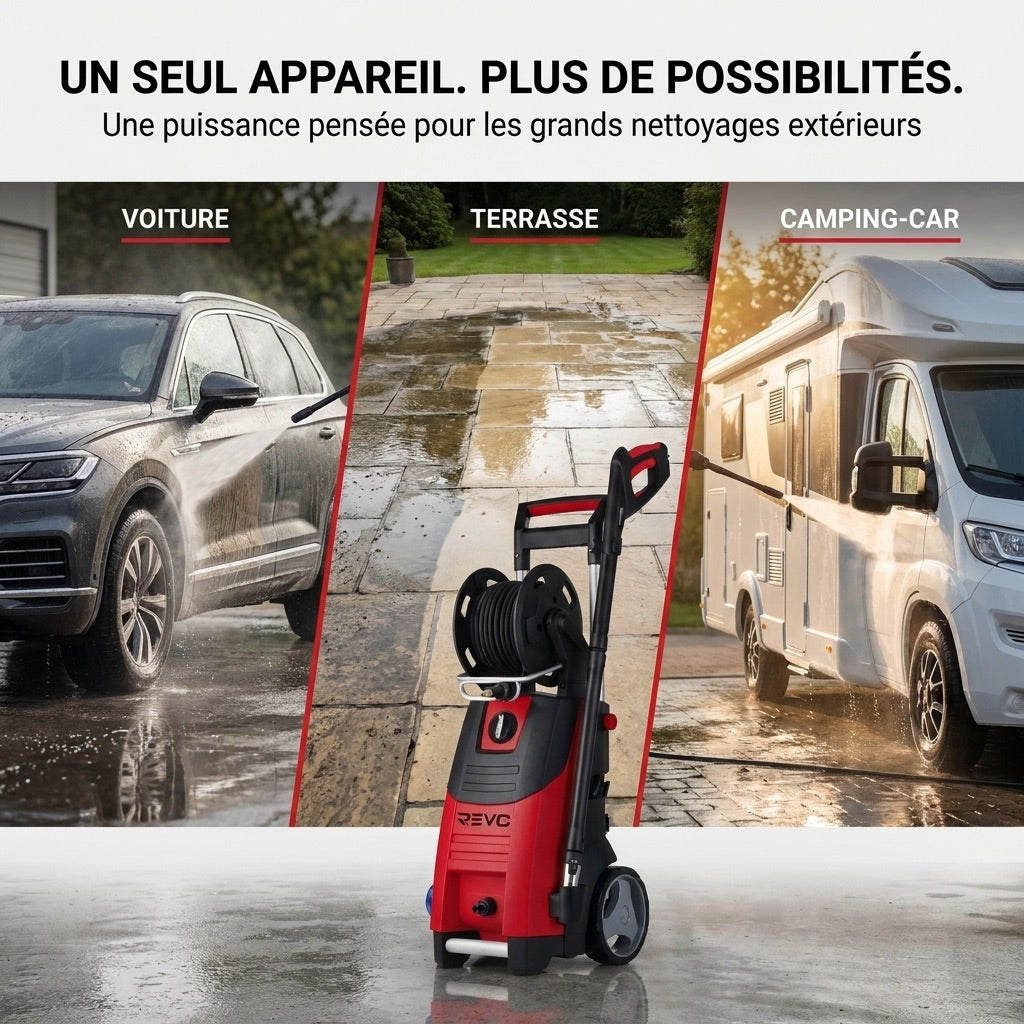 REVO Forge 200 Pressure Washer – 3,300 W – 200 Bar – 650 L/h – 15 m Hose with Reel