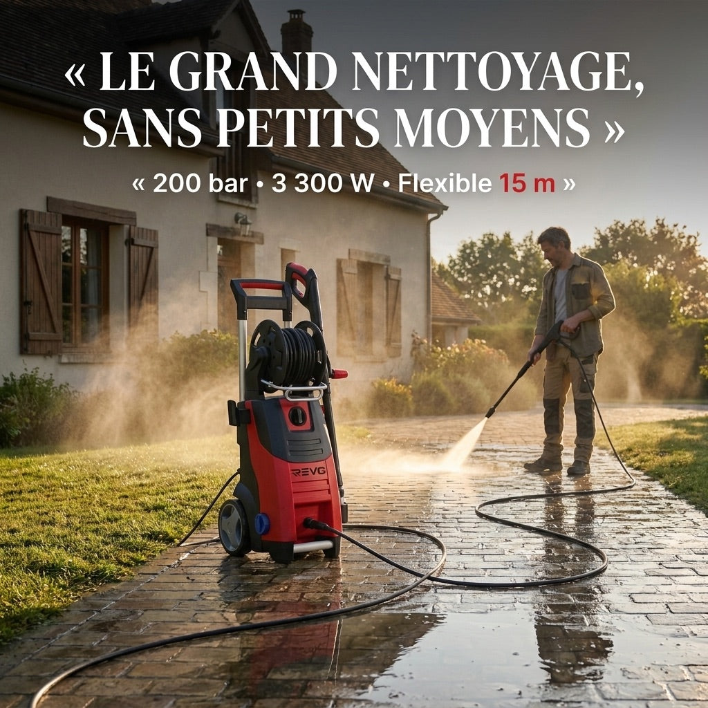 REVO Forge 200 Pressure Washer – 3,300 W – 200 Bar – 650 L/h – 15 m Hose with Reel