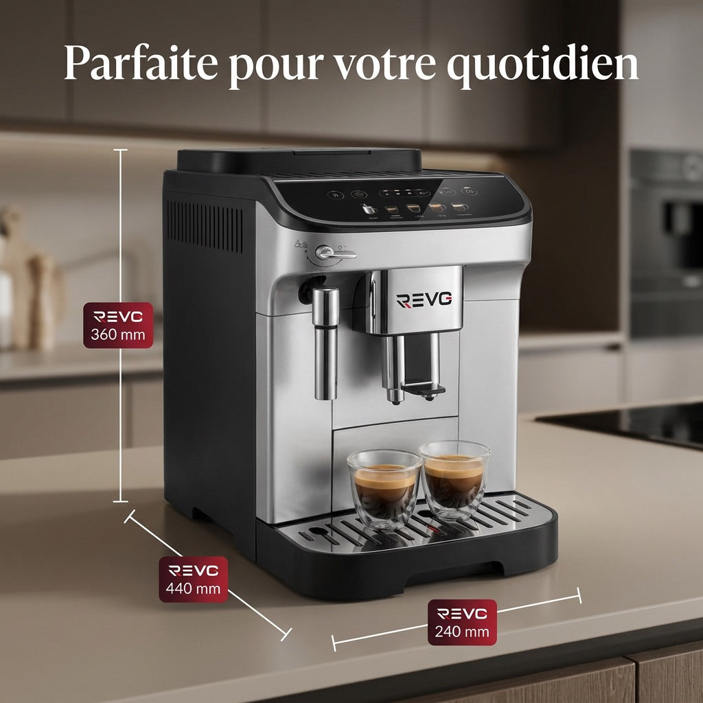REVO Barista Grain Coffee Machine – 1450W Automatic Espresso Machine – 5 Drinks – Integrated Grinder – Steam Nozzle – 1.8L