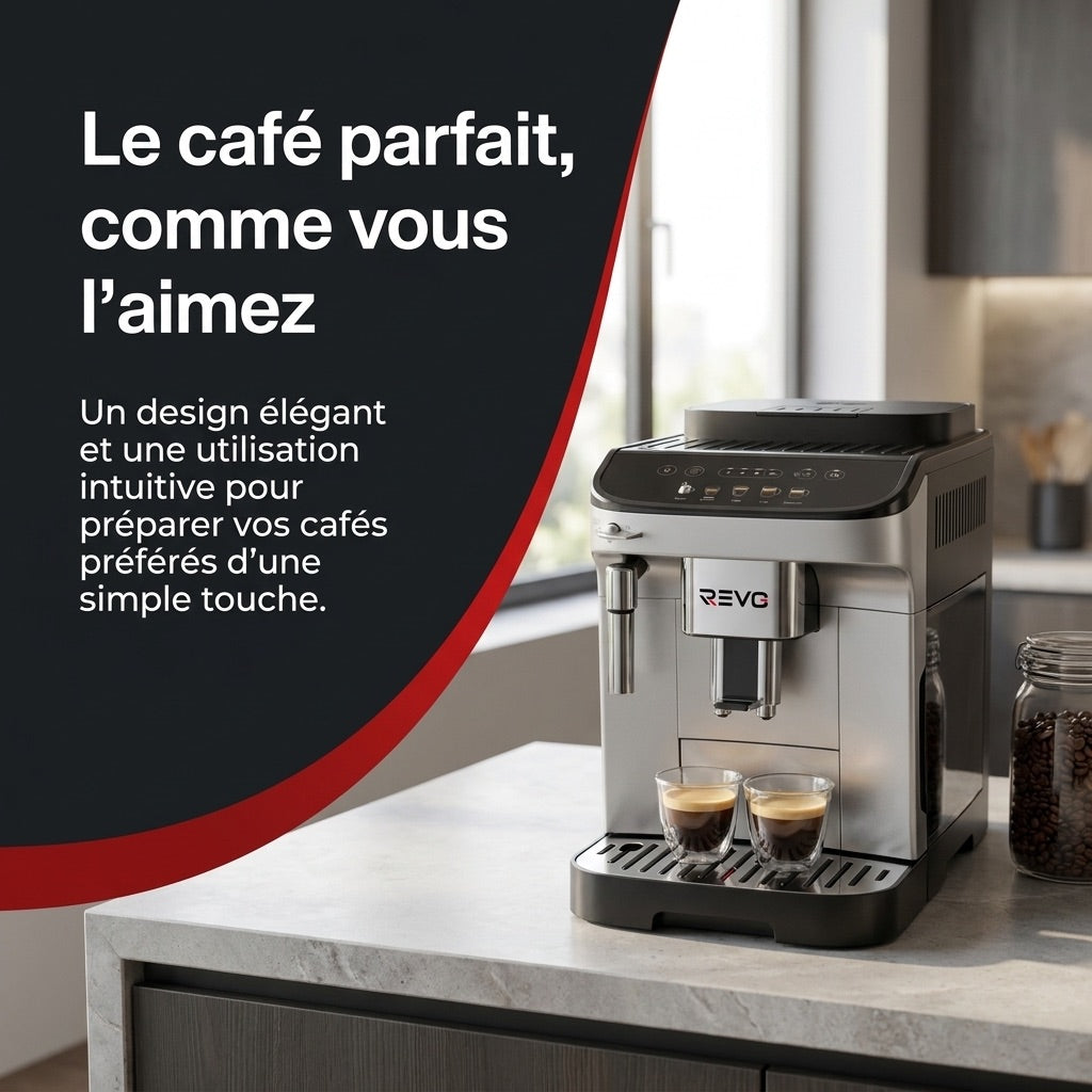 REVO Barista Grain Coffee Machine – 1450W Automatic Espresso Machine – 5 Drinks – Integrated Grinder – Steam Nozzle – 1.8L