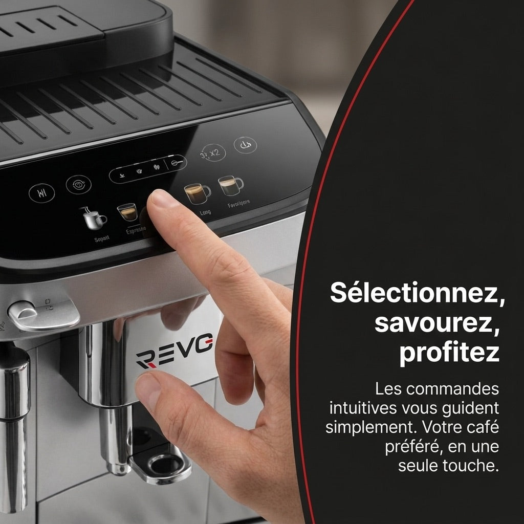REVO Barista Grain Coffee Machine – 1450W Automatic Espresso Machine – 5 Drinks – Integrated Grinder – Steam Nozzle – 1.8L