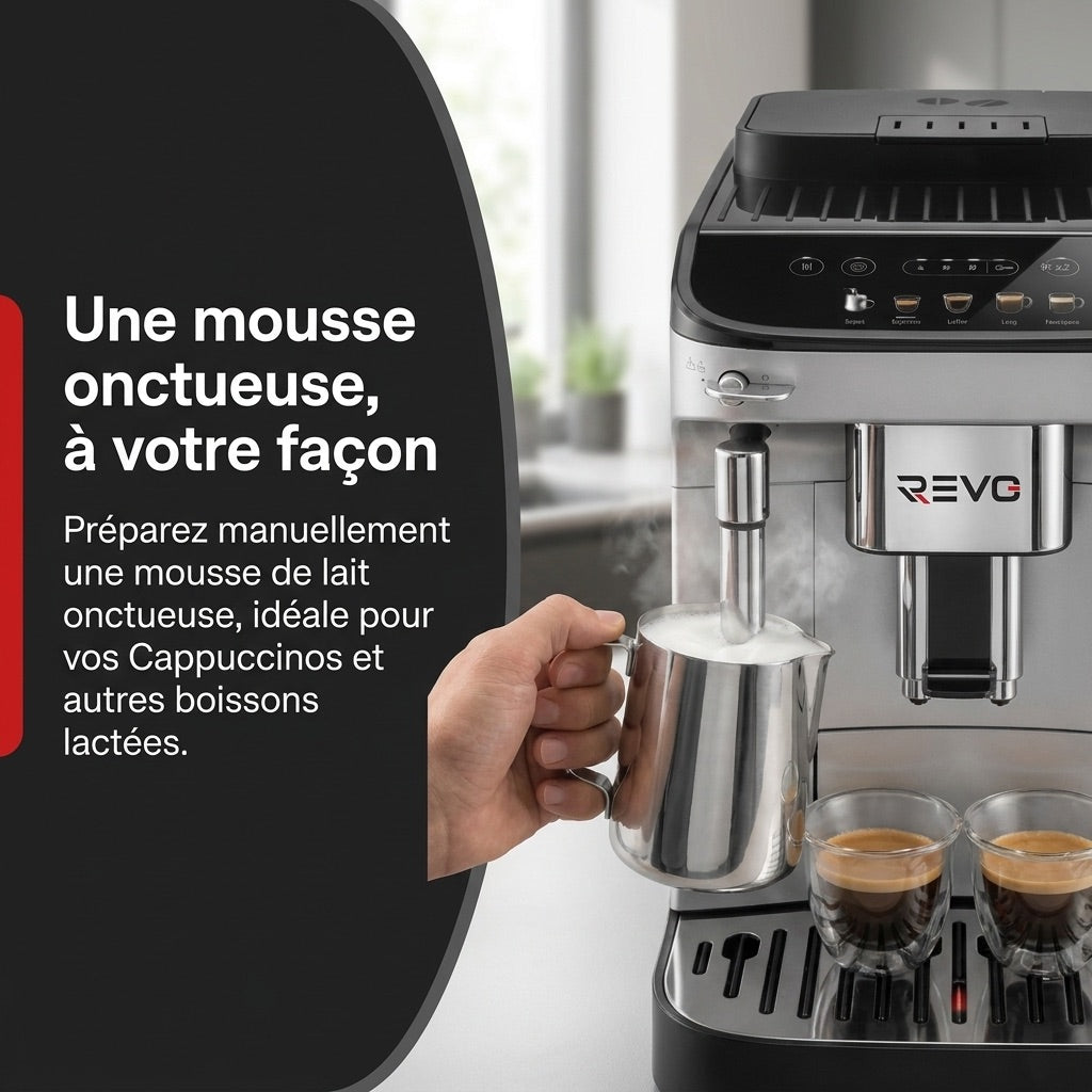 REVO Barista Grain Coffee Machine – 1450W Automatic Espresso Machine – 5 Drinks – Integrated Grinder – Steam Nozzle – 1.8L