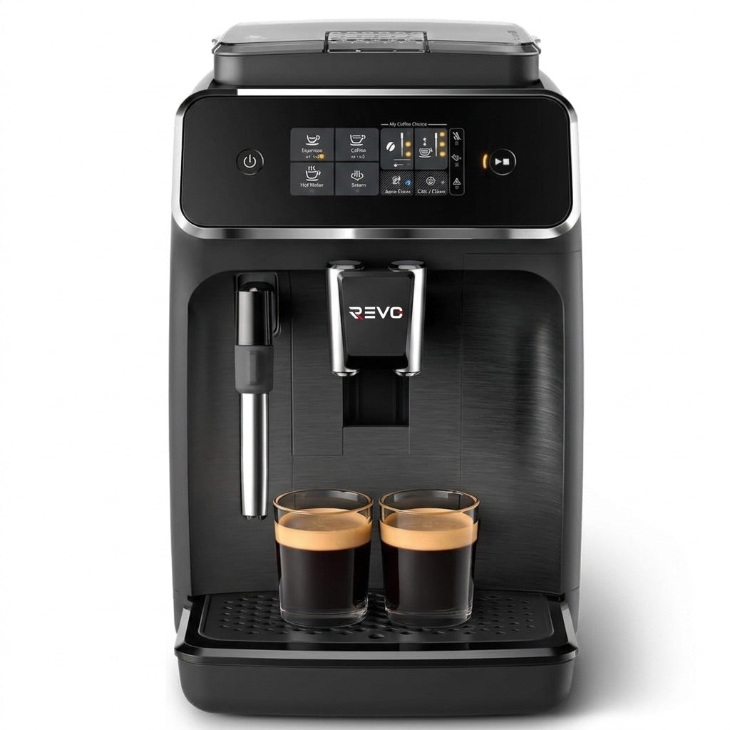 REVO Crema Bean-to-Cup Coffee Machine – Automatic Espresso Grinder 1500 W – 2 Coffees – Touch Screen – Milk Frother – 1.8 L