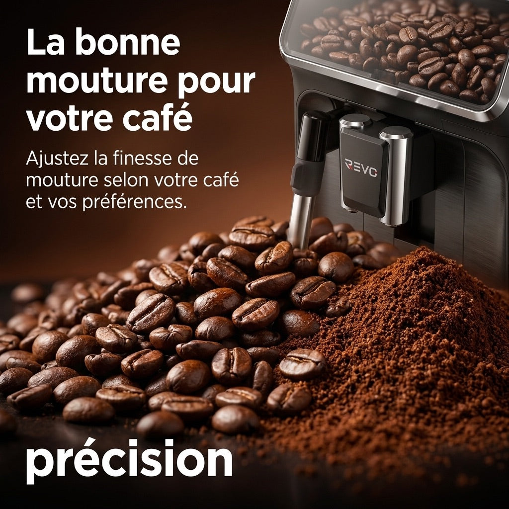 REVO Crema Bean-to-Cup Coffee Machine – Automatic Espresso Grinder 1500 W – 2 Coffees – Touch Screen – Milk Frother – 1.8 L