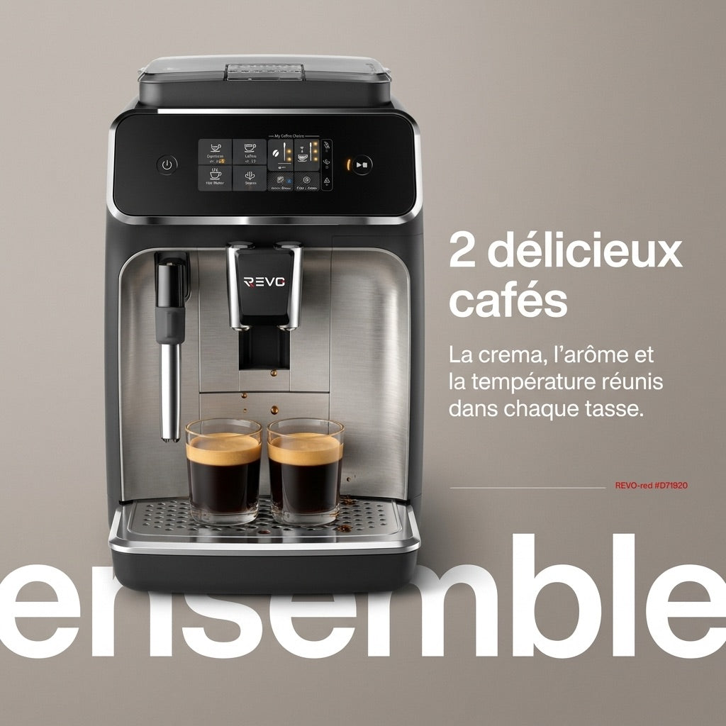 REVO Crema Bean-to-Cup Coffee Machine – Automatic Espresso Grinder 1500 W – 2 Coffees – Touch Screen – Milk Frother – 1.8 L