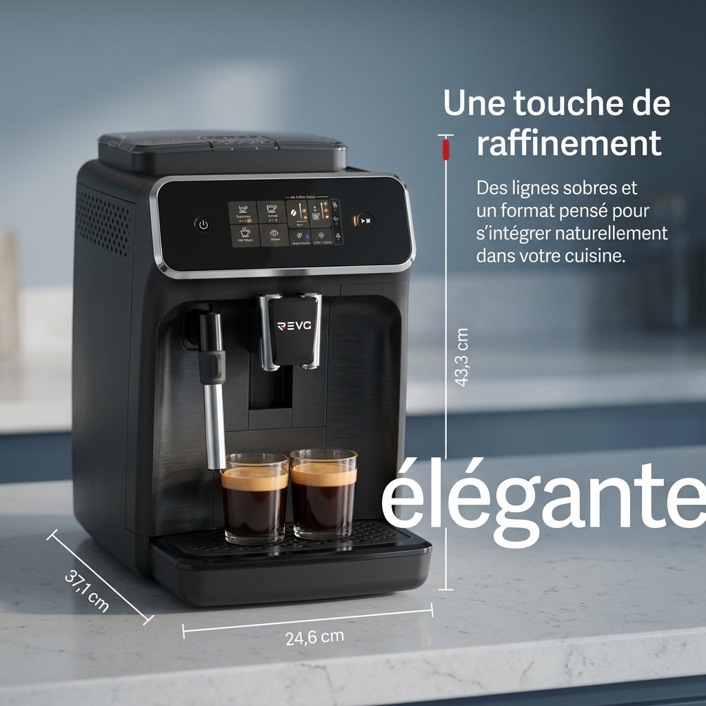 REVO Crema Bean-to-Cup Coffee Machine – Automatic Espresso Grinder 1500 W – 2 Coffees – Touch Screen – Milk Frother – 1.8 L