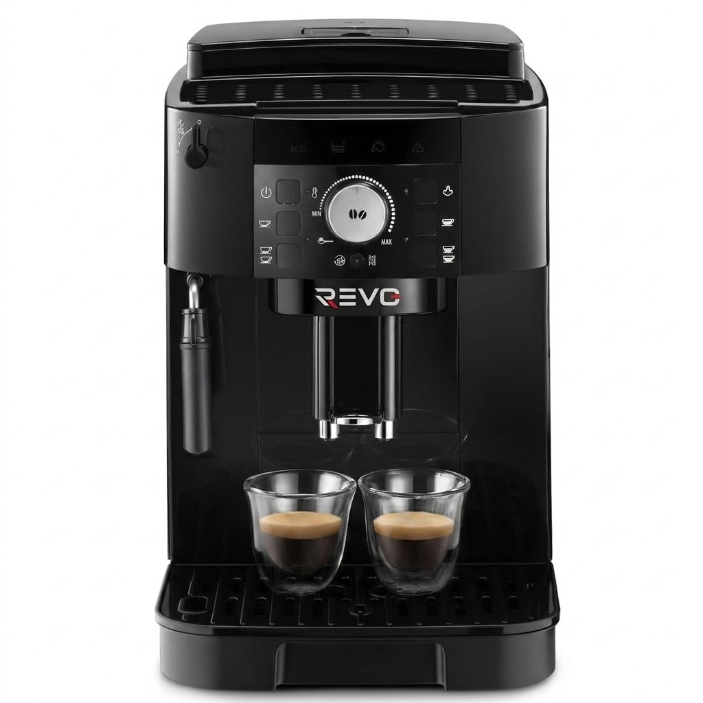 REVO Essenza Bean-to-Cup Coffee Machine – Automatic Espresso Grinder 1450W – 2 Coffees – Steam Nozzle – 13-Setting Grinder