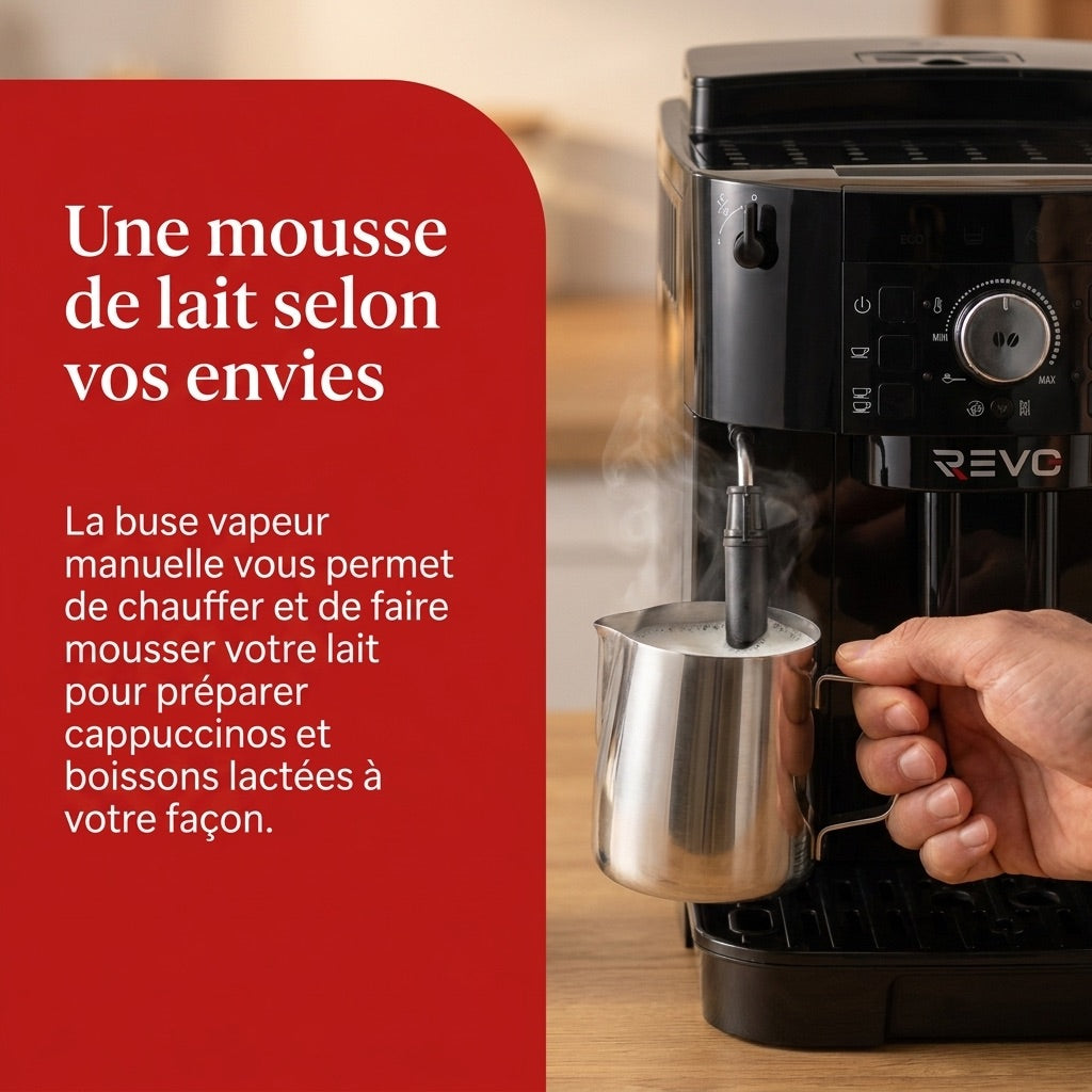 REVO Essenza Bean-to-Cup Coffee Machine – Automatic Espresso Grinder 1450W – 2 Coffees – Steam Nozzle – 13-Setting Grinder