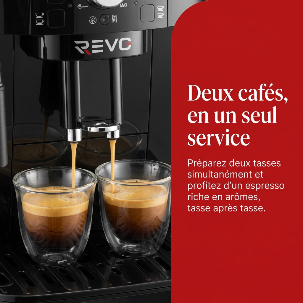 REVO Essenza Bean-to-Cup Coffee Machine – Automatic Espresso Grinder 1450W – 2 Coffees – Steam Nozzle – 13-Setting Grinder