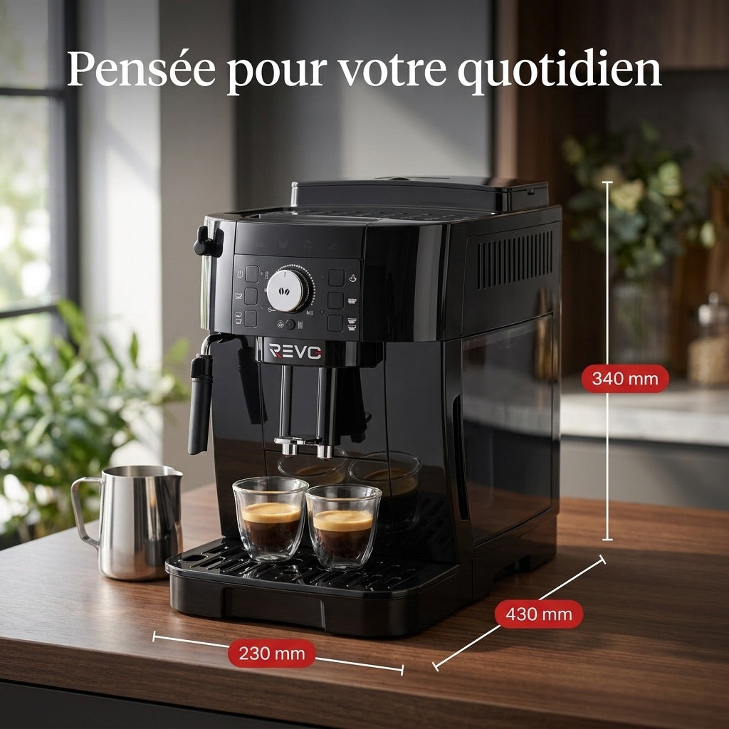 REVO Essenza Bean-to-Cup Coffee Machine – Automatic Espresso Grinder 1450W – 2 Coffees – Steam Nozzle – 13-Setting Grinder