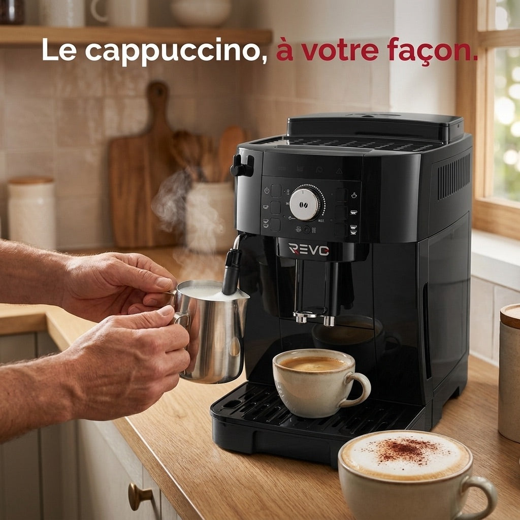 REVO Essenza Bean-to-Cup Coffee Machine – Automatic Espresso Grinder 1450W – 2 Coffees – Steam Nozzle – 13-Setting Grinder